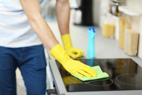 Local cleaning team working in a Shoreditch home entrance area